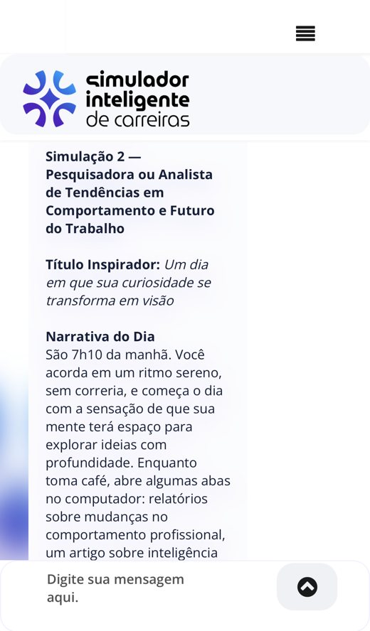Tela do Simulador com a simulação de um dia de trabalho como pesquisadora de tendências